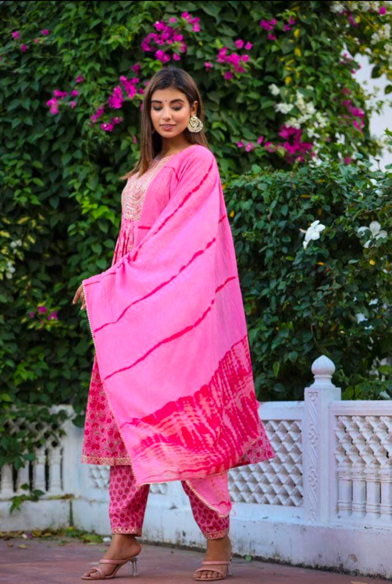 Pink Floral Embroidered Pure Cotton Set