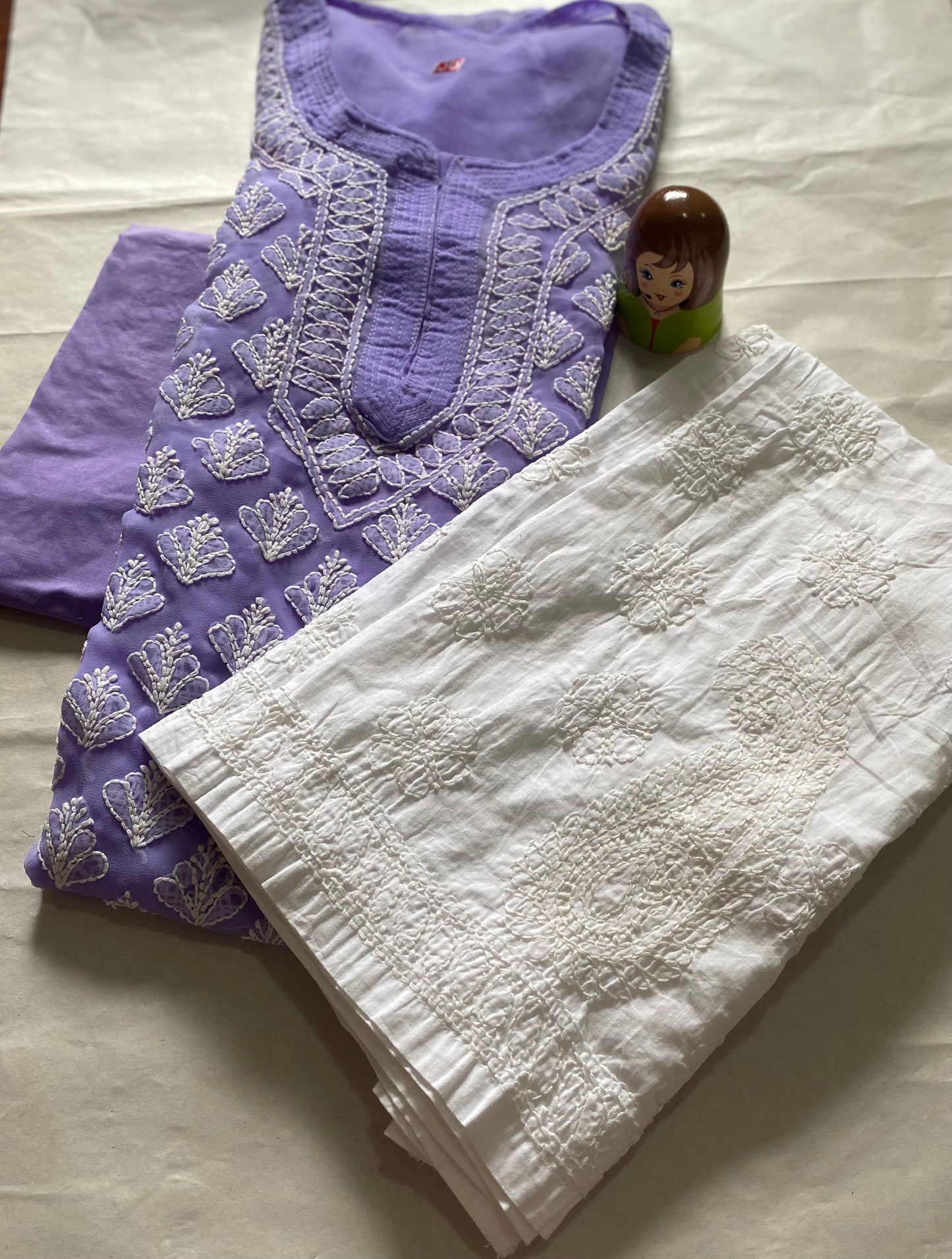 Handmade Lucknowi Chikankari Kurti -Lavender with matching Cotton Inner