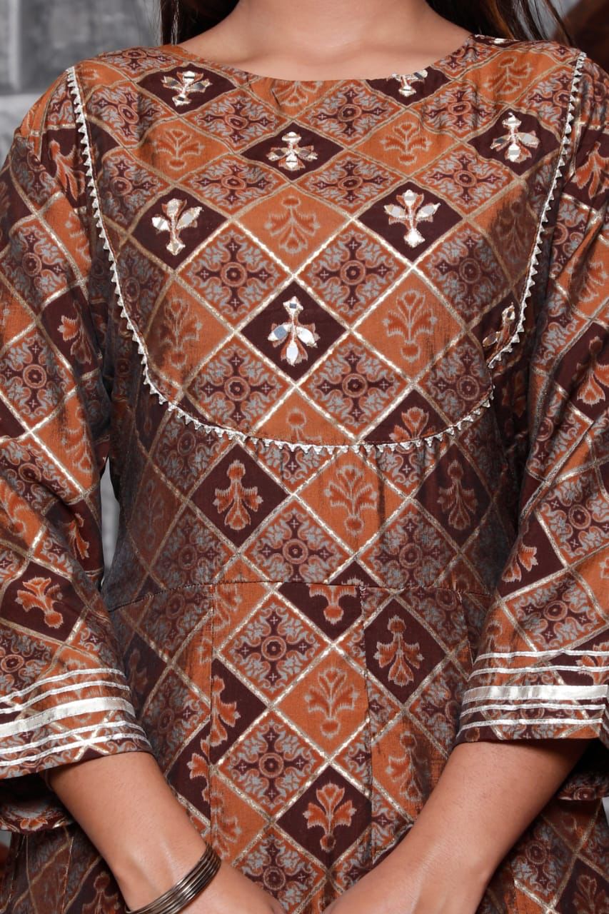 Brown Crepe Ethnic Kurta With Sharara set