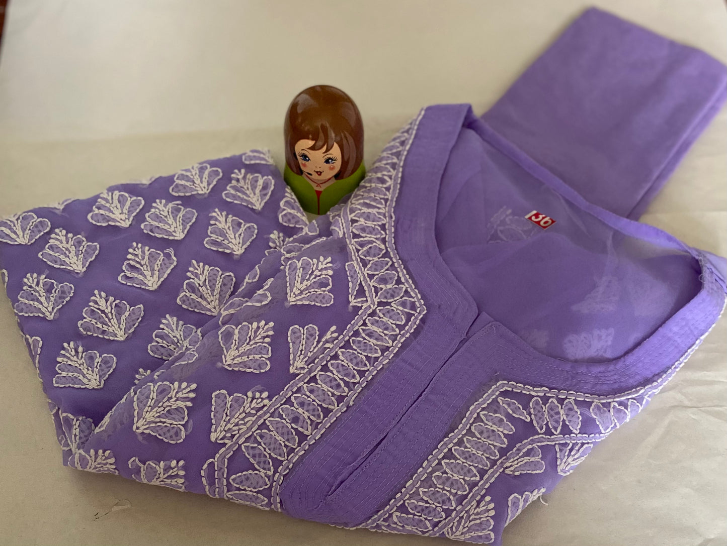 Handmade Lucknowi Chikankari Kurti -Lavender with matching Cotton Inner