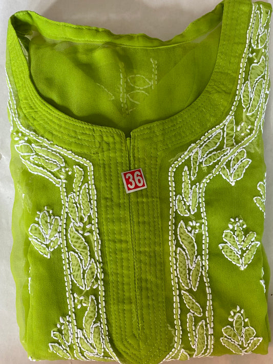 Handmade Lucknowi Chikankari Kurti -Light Green with matching Cotton Inner.