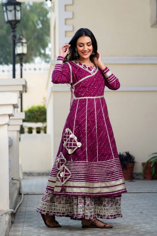 Plum Embroidered Angrakha Set