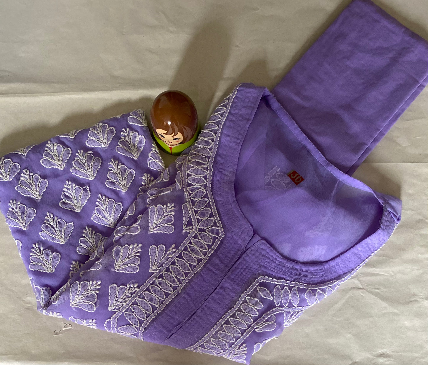 Handmade Lucknowi Chikankari Kurti -Lavender with matching Cotton Inner