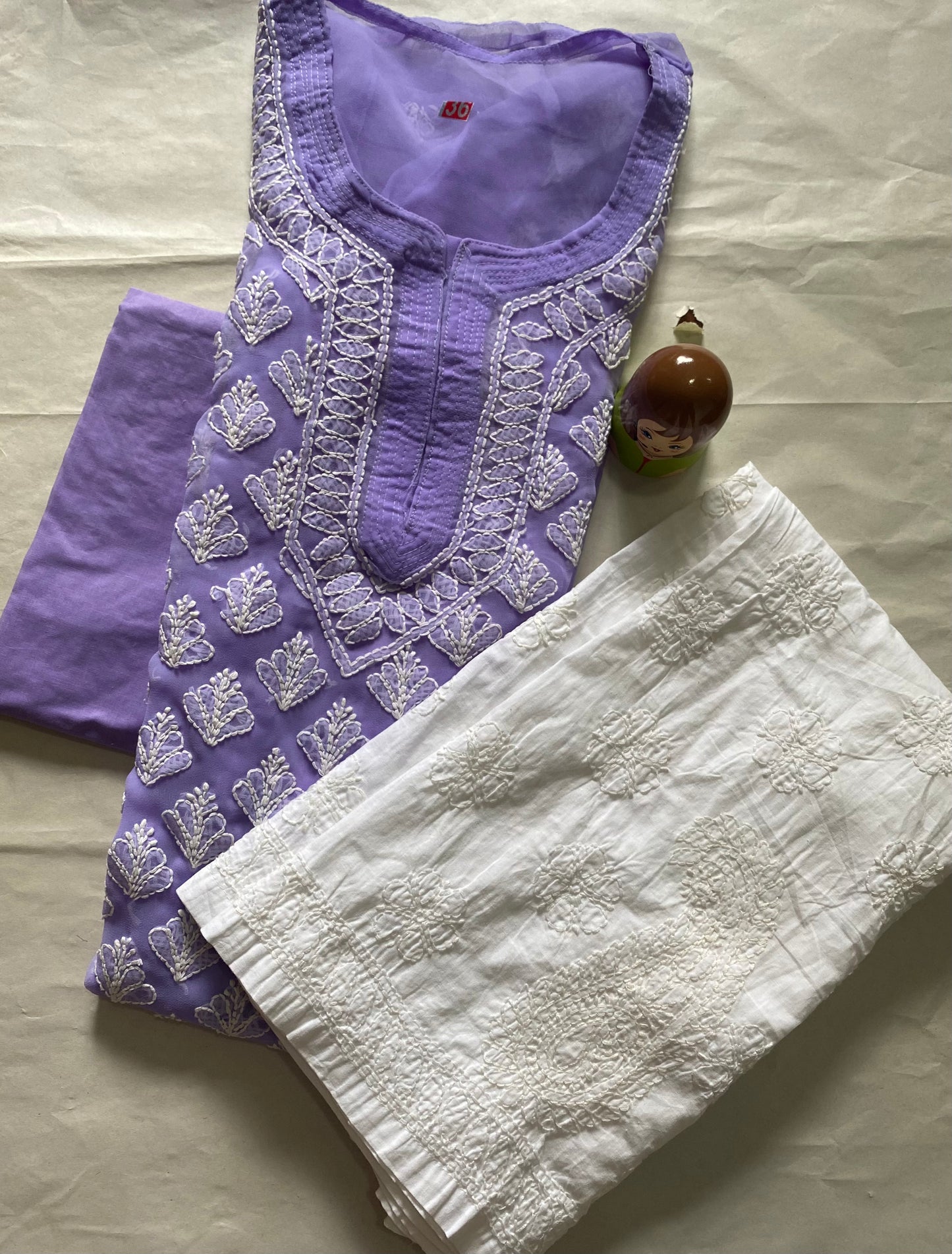 Handmade Lucknowi Chikankari Kurti -Lavender with matching Cotton Inner