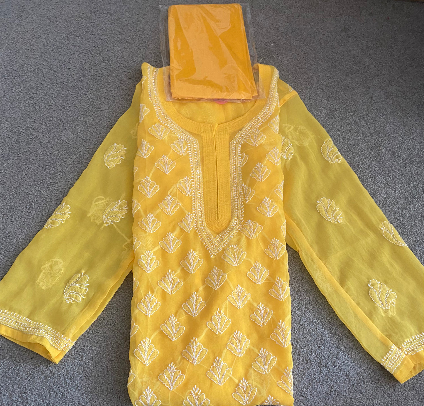 Handmade Lucknowi Chikankari Kurti -Beautiful Yellow with matching Cotton Inner