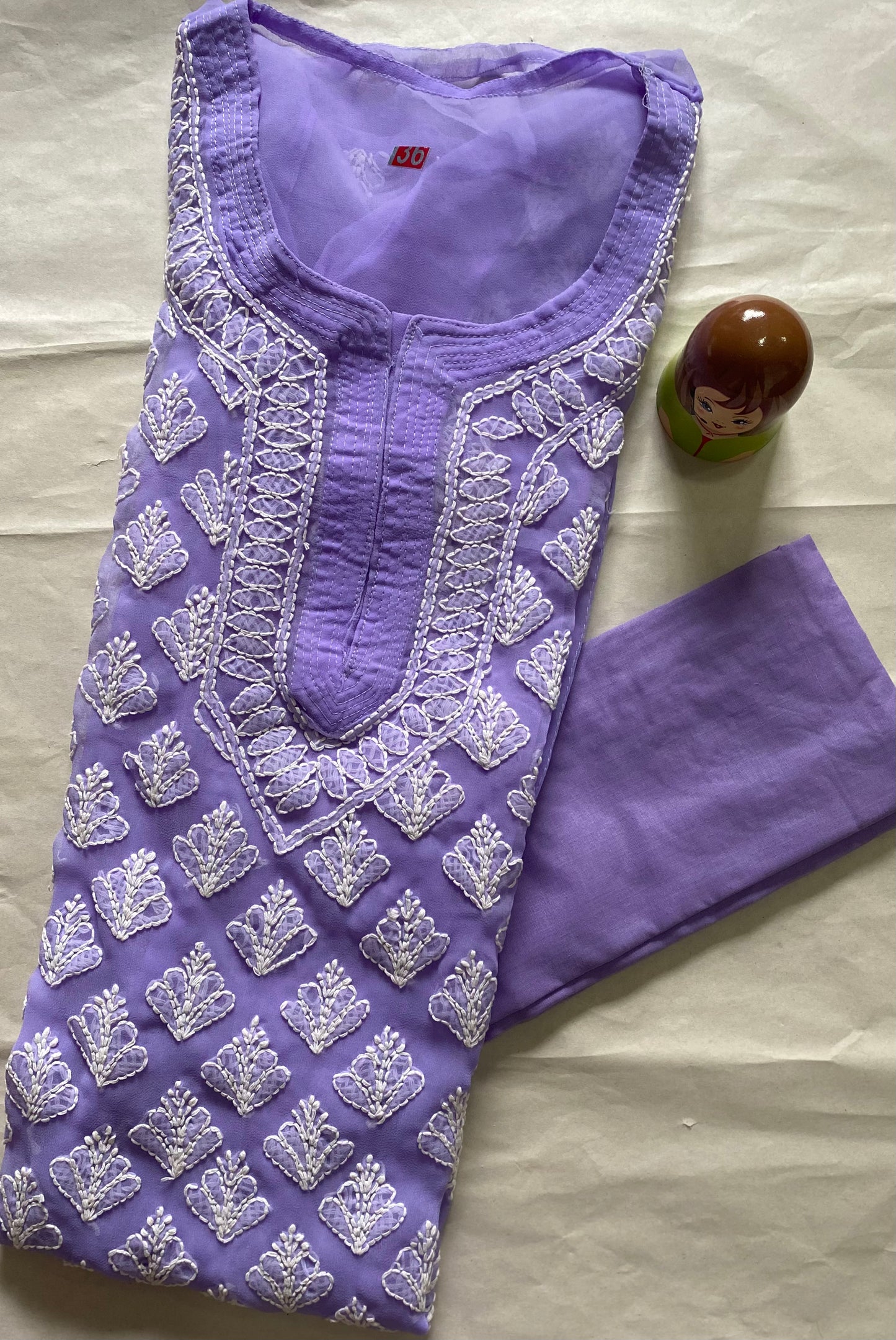 Handmade Lucknowi Chikankari Kurti -Lavender with matching Cotton Inner