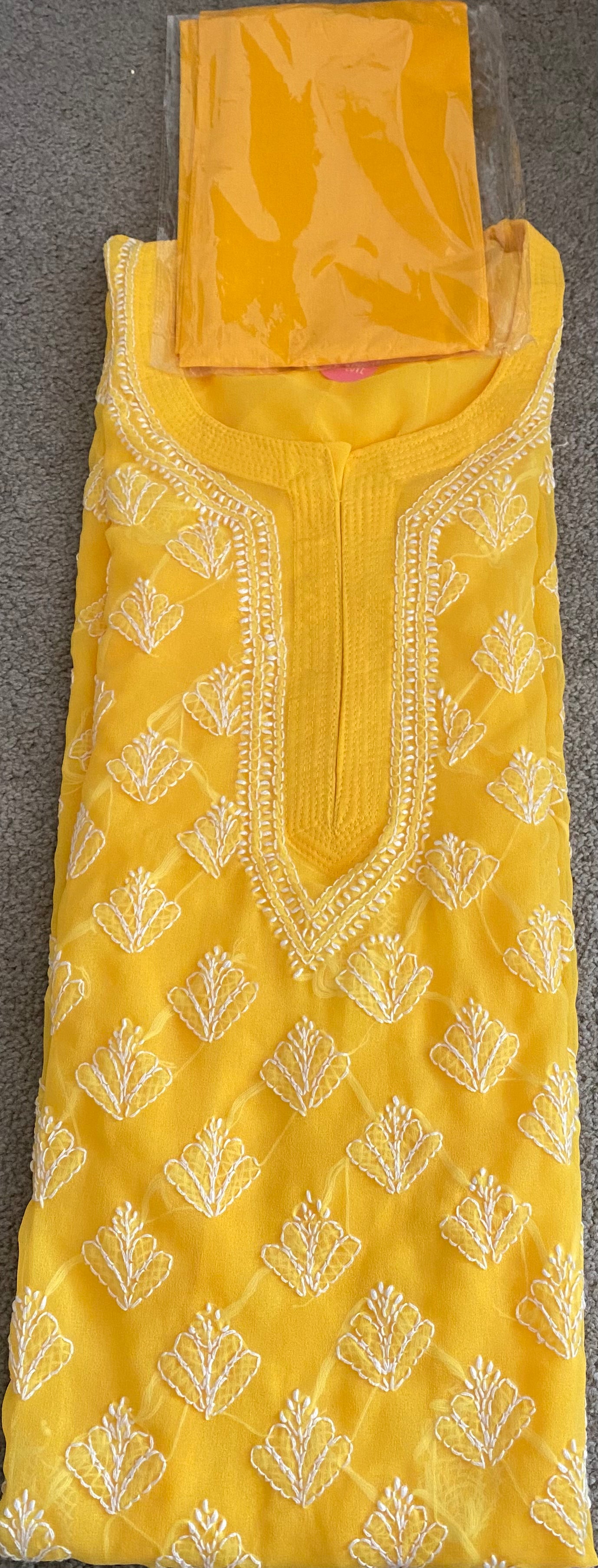 Handmade Lucknowi Chikankari Kurti -Beautiful Yellow with matching Cotton Inner