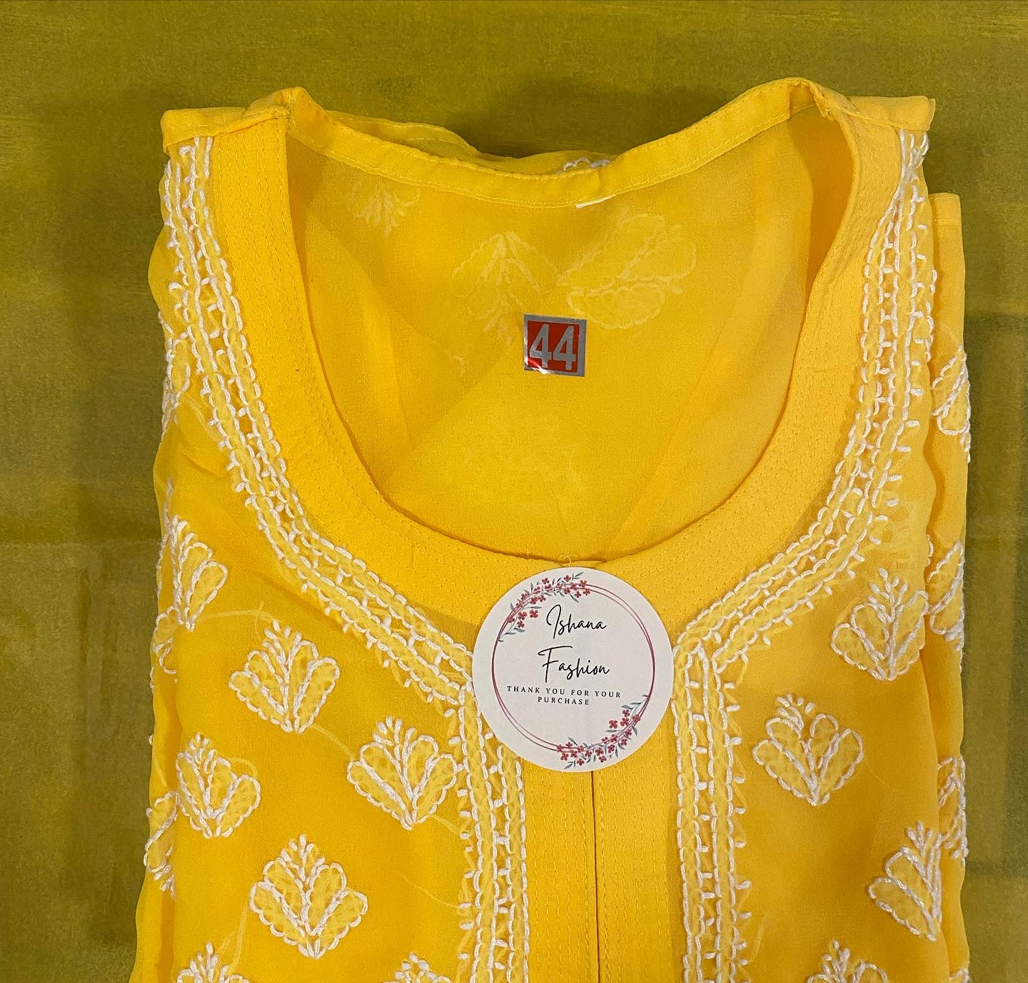 Handmade Lucknowi Chikankari Kurti -Beautiful Yellow with matching Cotton Inner