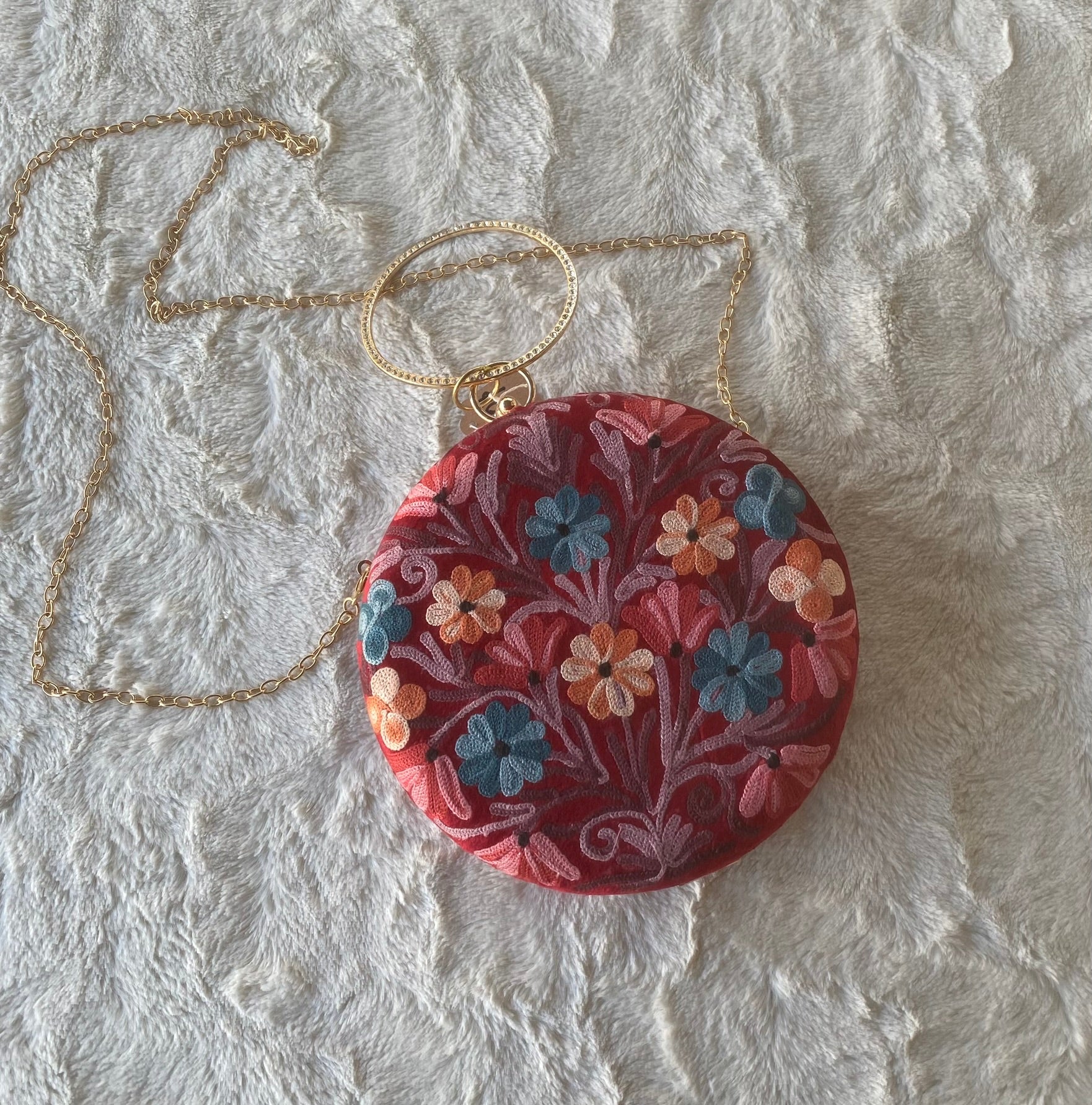 Women Embroidery Round Shoulder Bag
