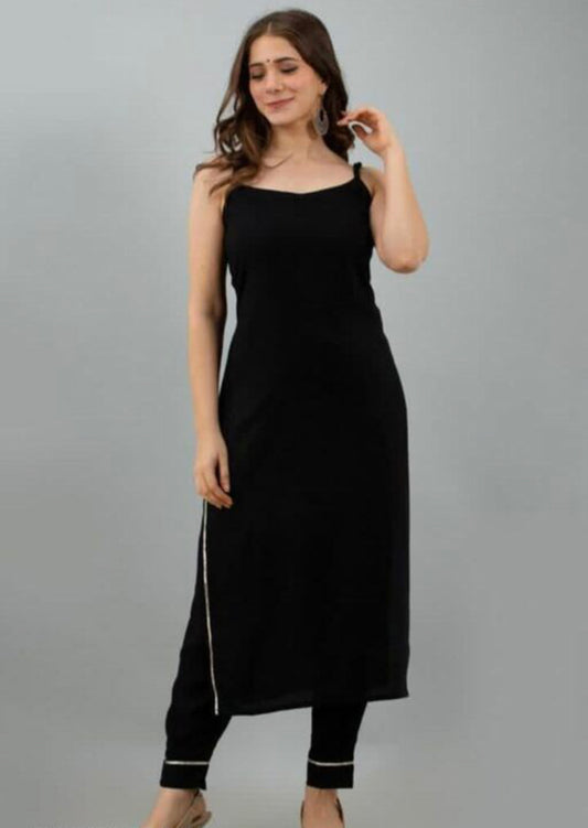 Two-Piece Trendy Spaghetti Kurti with Bottom for black lovers