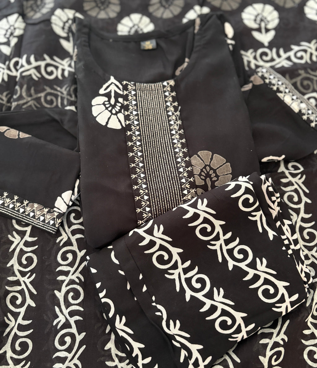 White & Black Pure Cotton Kurta Sets
