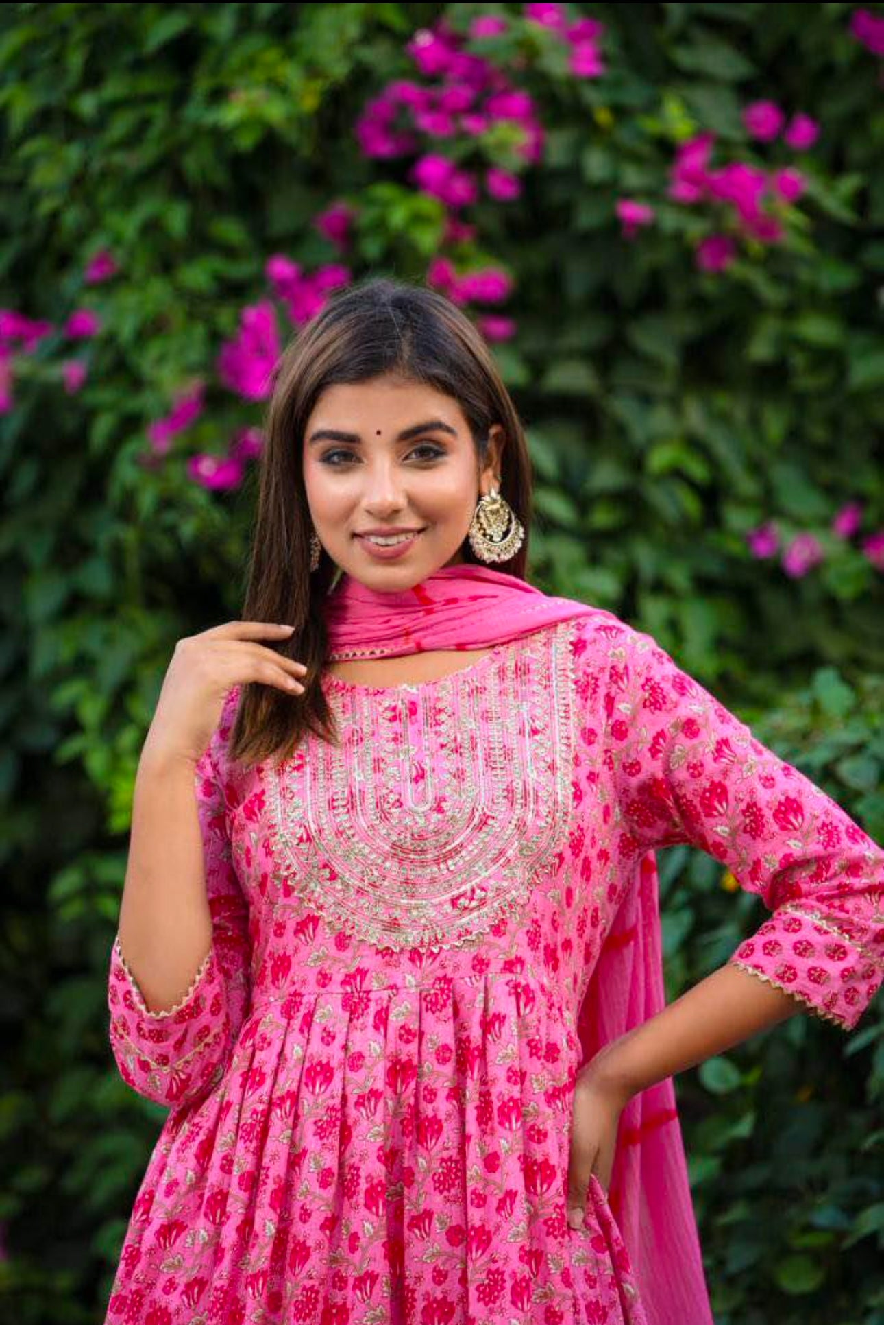 Pink Floral Embroidered Pure Cotton Set