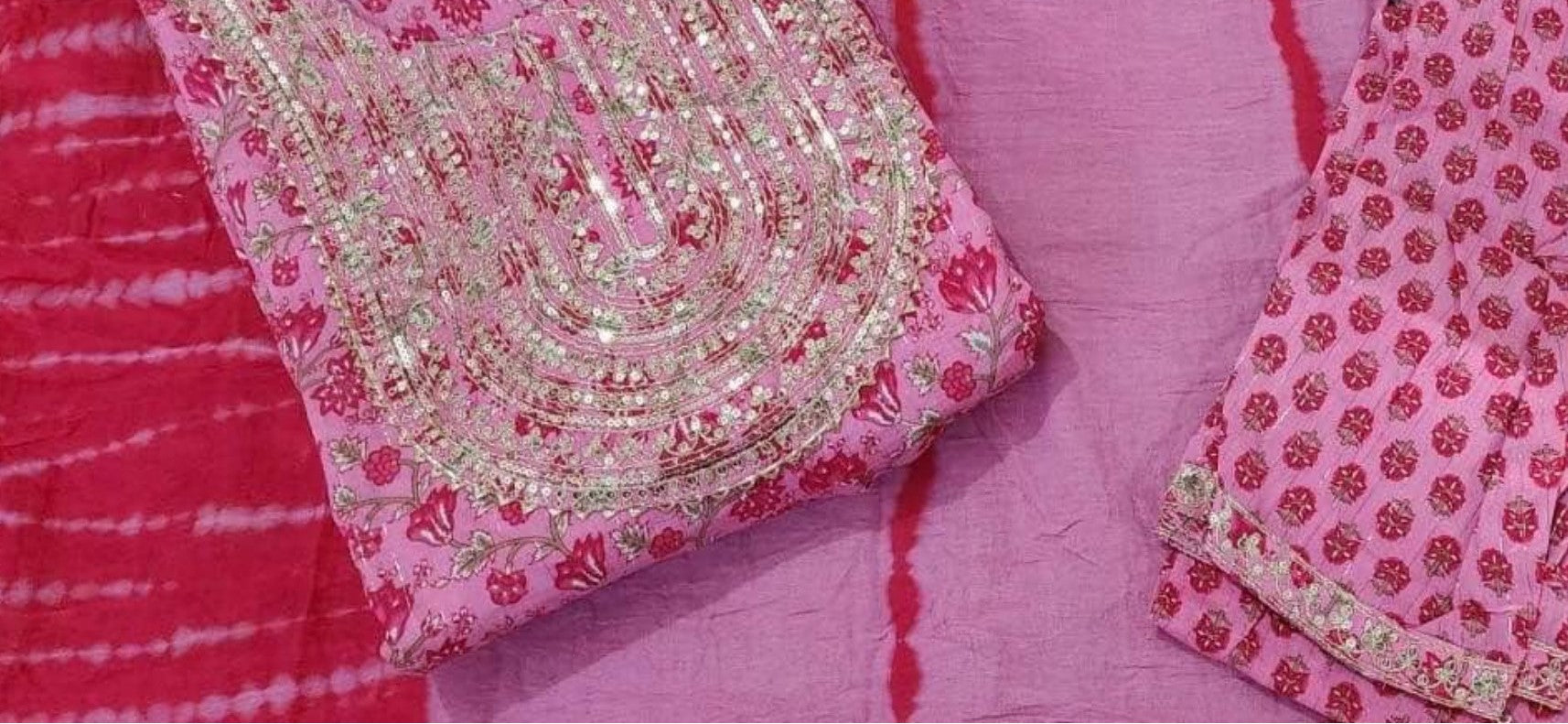 Pink Floral Embroidered Pure Cotton Set