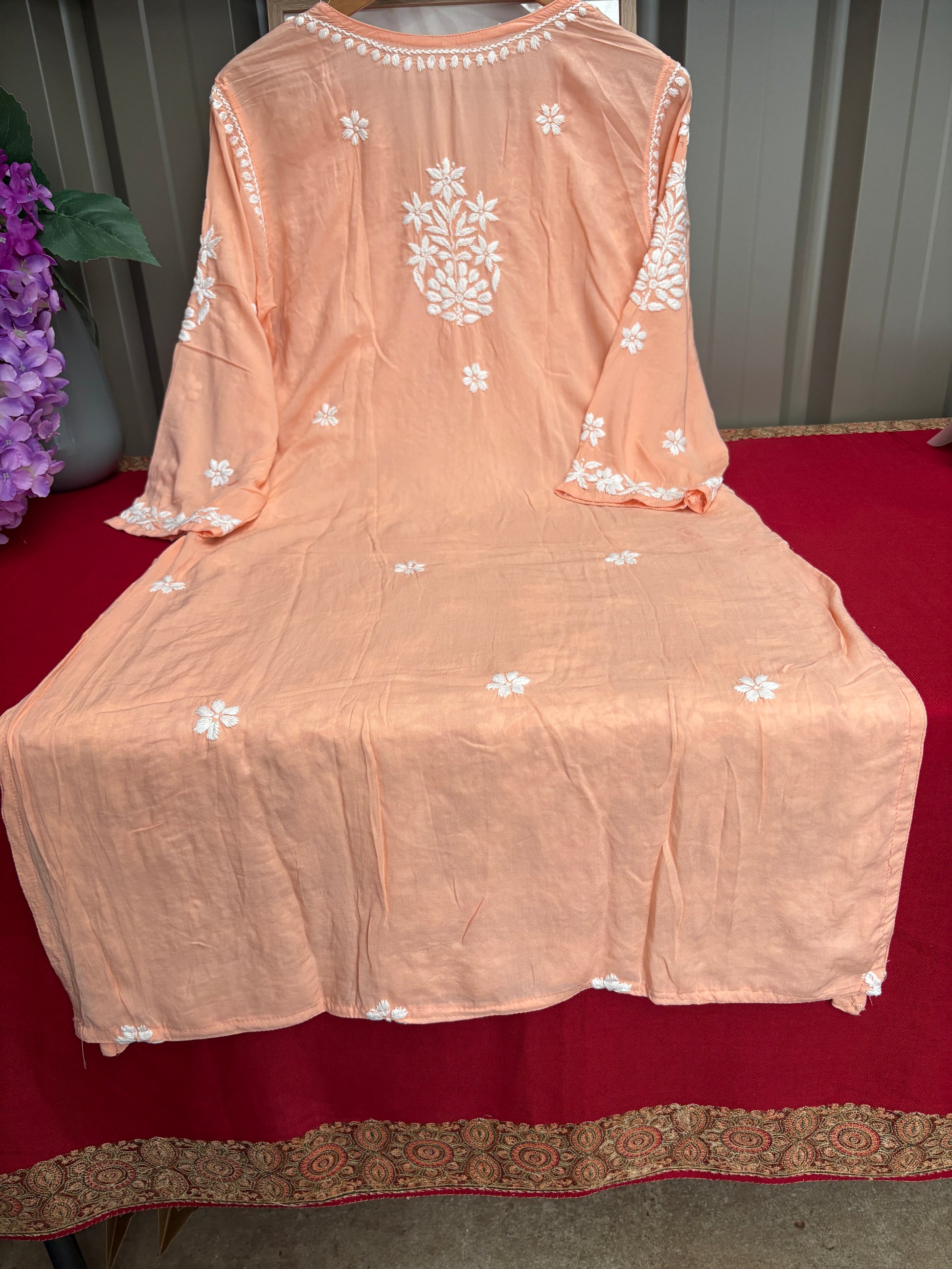 Peach Handmade Chikankari Kurti