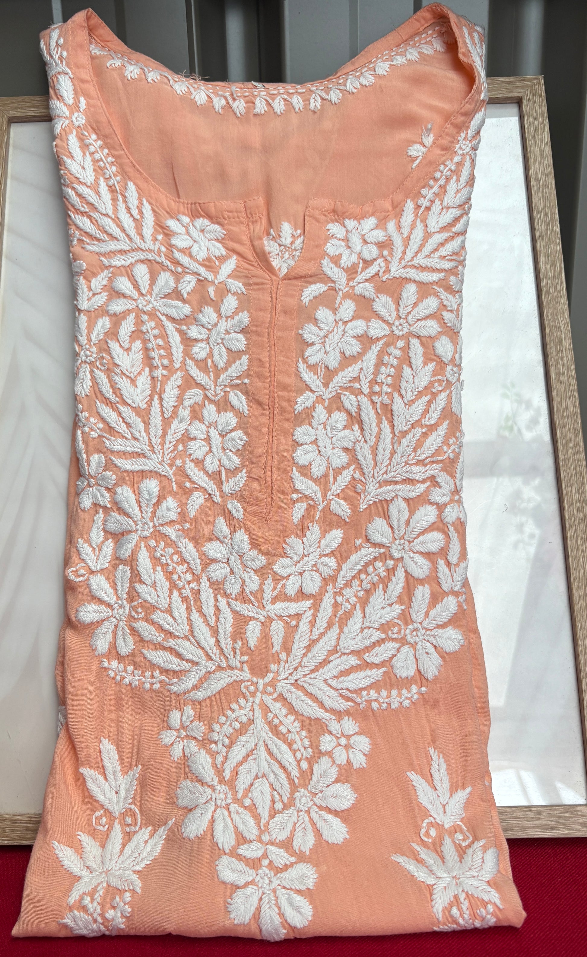 Peach Handmade Chikankari Kurti