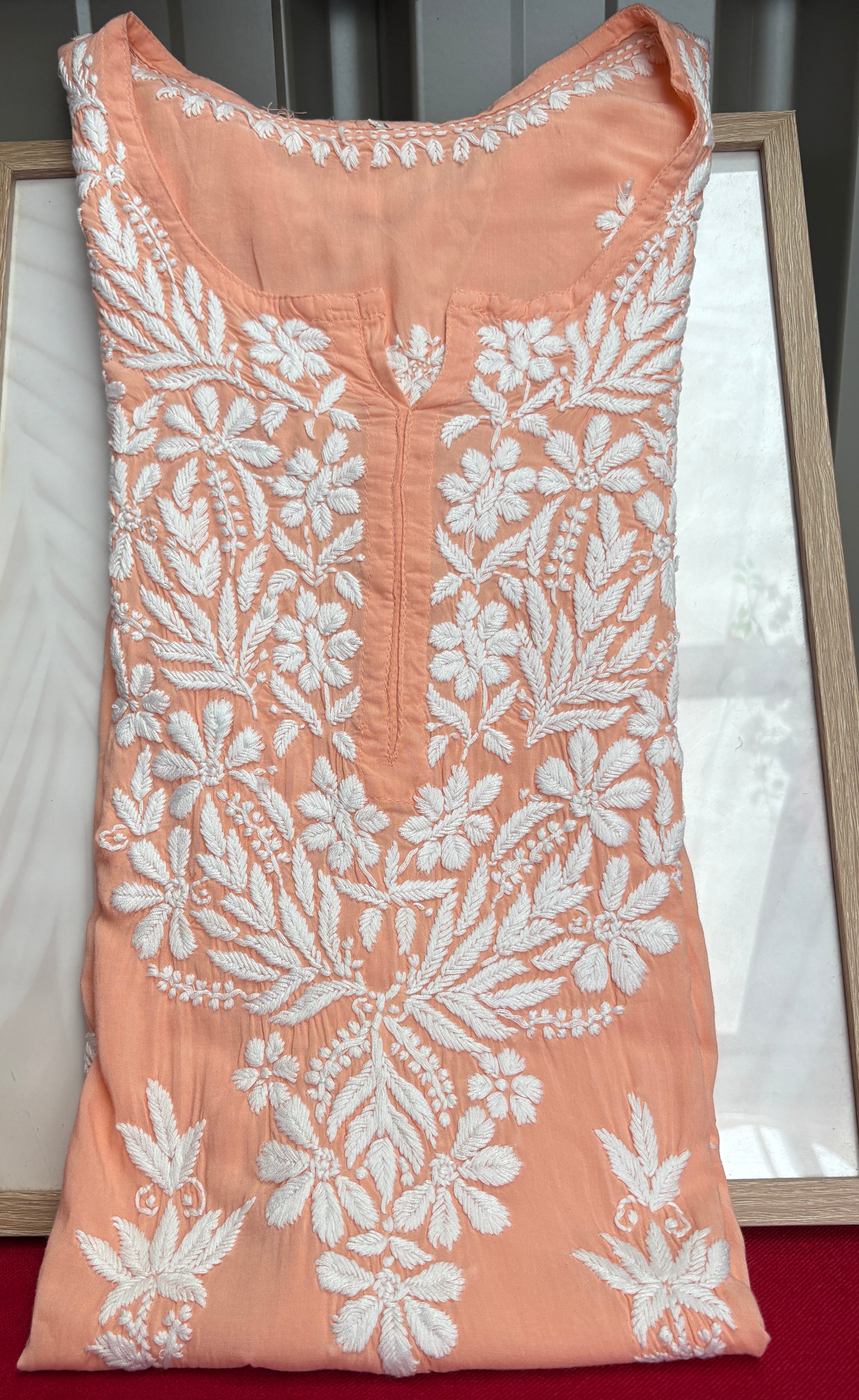 Peach Handmade Chikankari Kurti