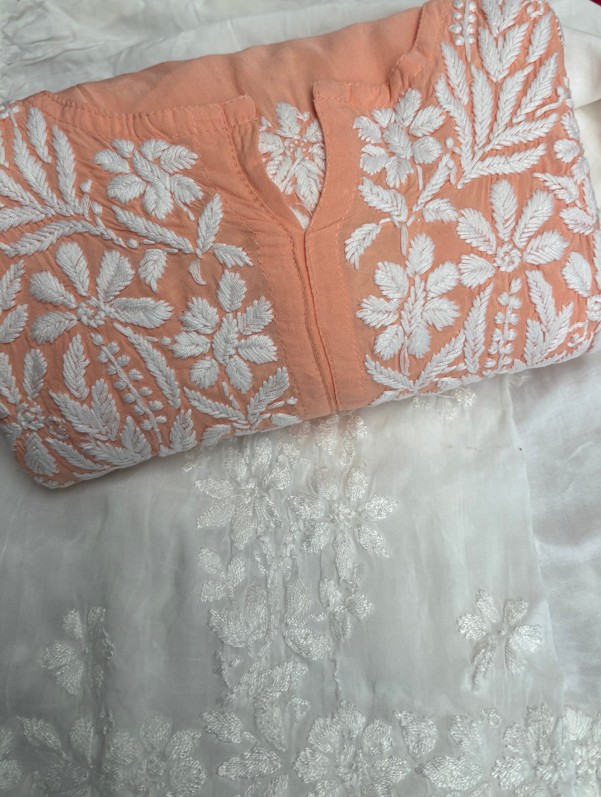 Peach Handmade Chikankari Kurti