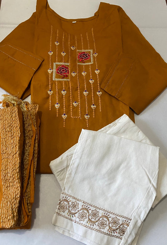 Three-Piece Cotton Kurta Set in an elegant Colours-ON SALE