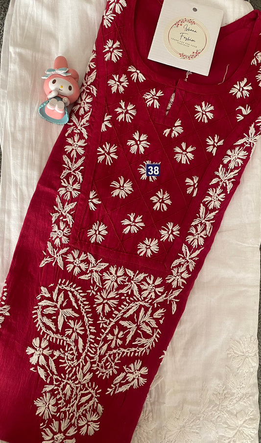 Pure Cotton Chikankari Kurti style with white Bottom