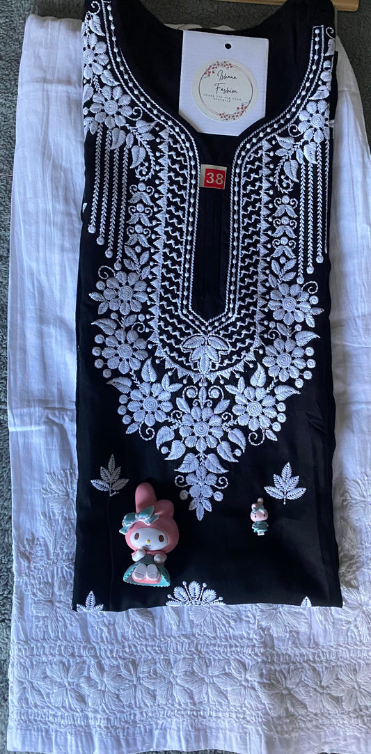 Black Lovers Chikankari Kurti set with White bottom