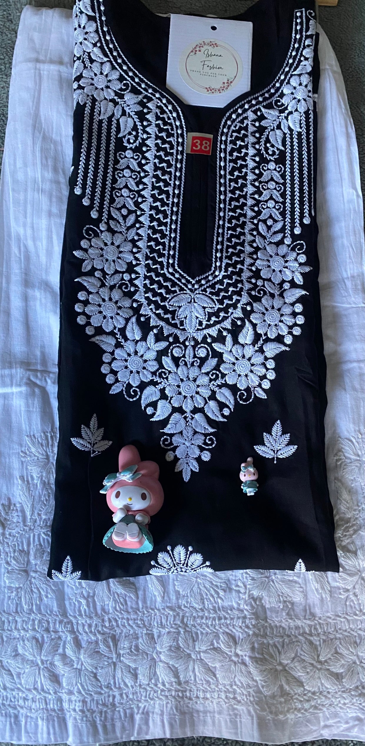 Black Lovers Chikankari Kurti set with White bottom