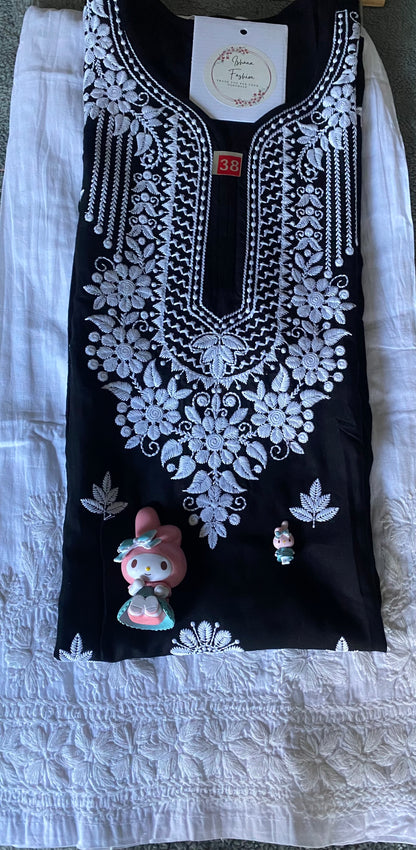 Black Lovers Chikankari Kurti set with White bottom