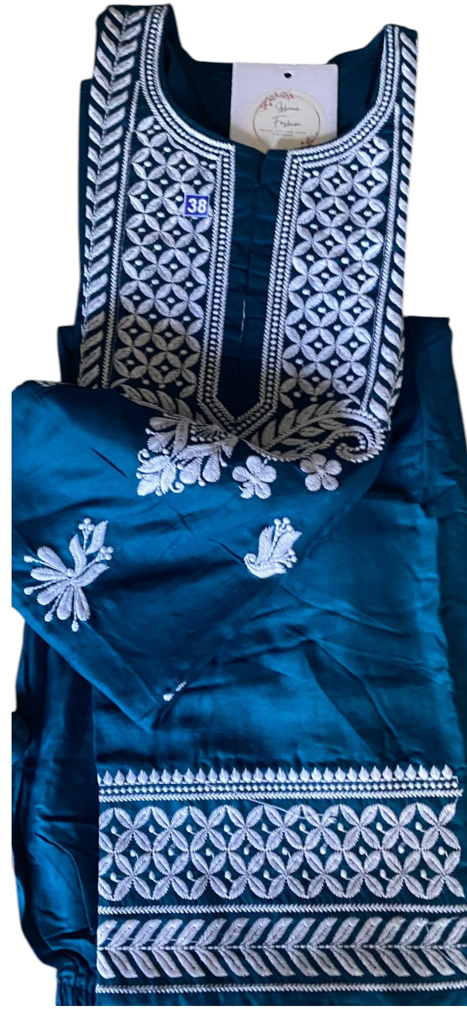 Two Piece Teal Blue Rayon Chikankari Kurta
