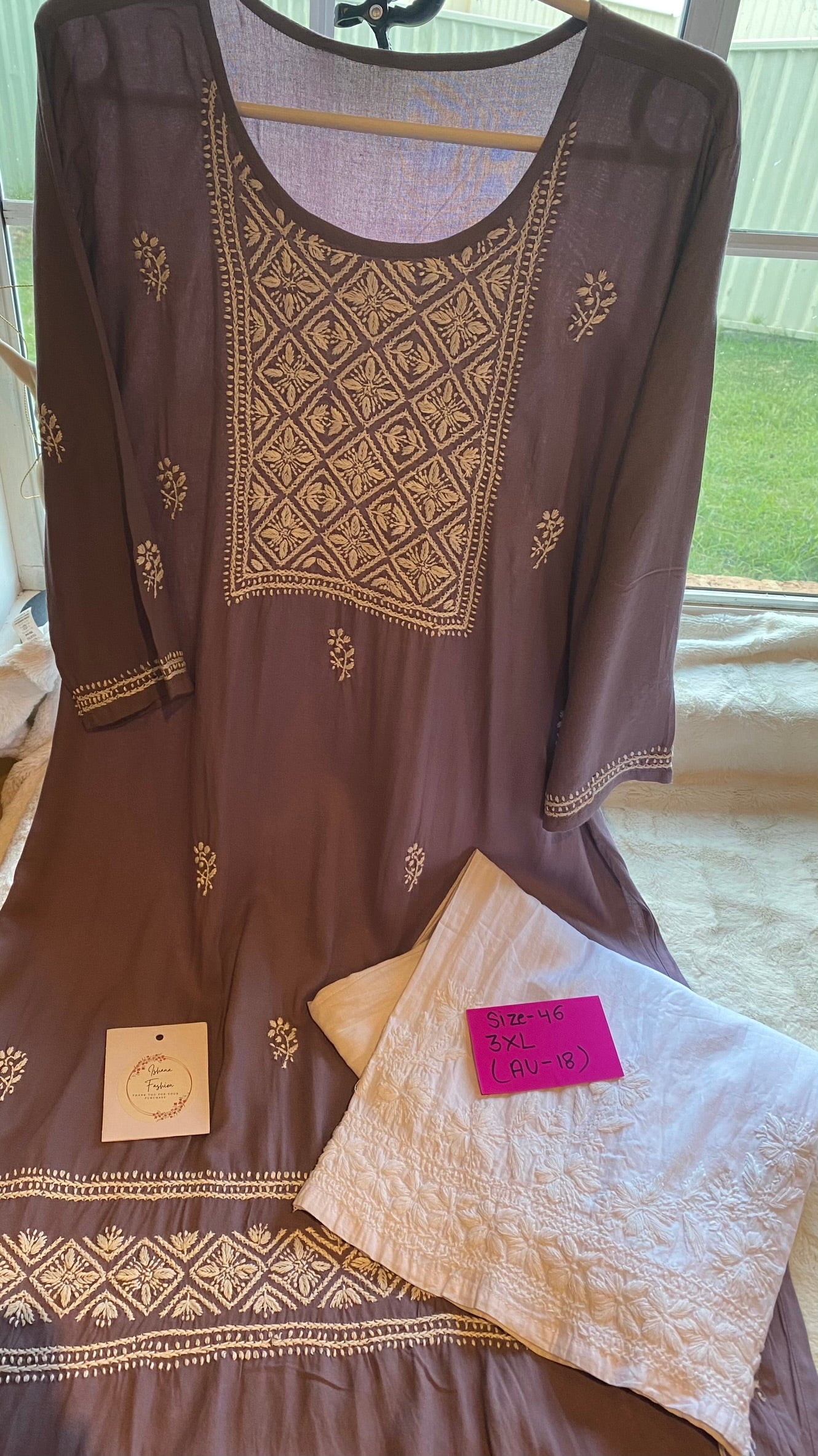 Lavender Chikankari Kurti with White Embroidery all Over