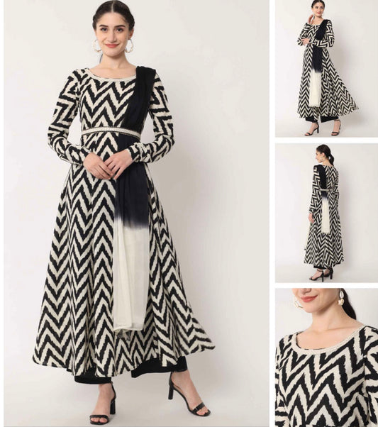 Long Flair Zig Zag Gown with Shaded Dupatta