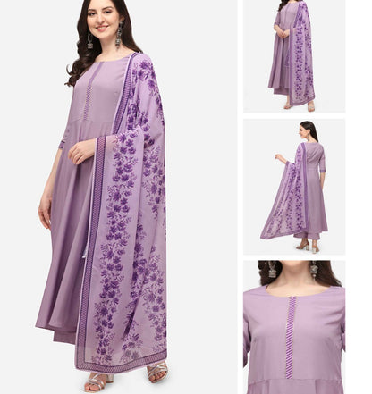 Long Flair Gown with Printed Dupatta