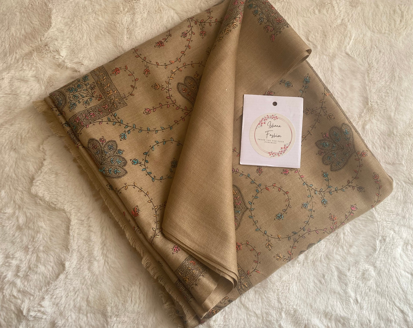 Embroidered Ladies’ Shawls in Beautiful Almond Shade