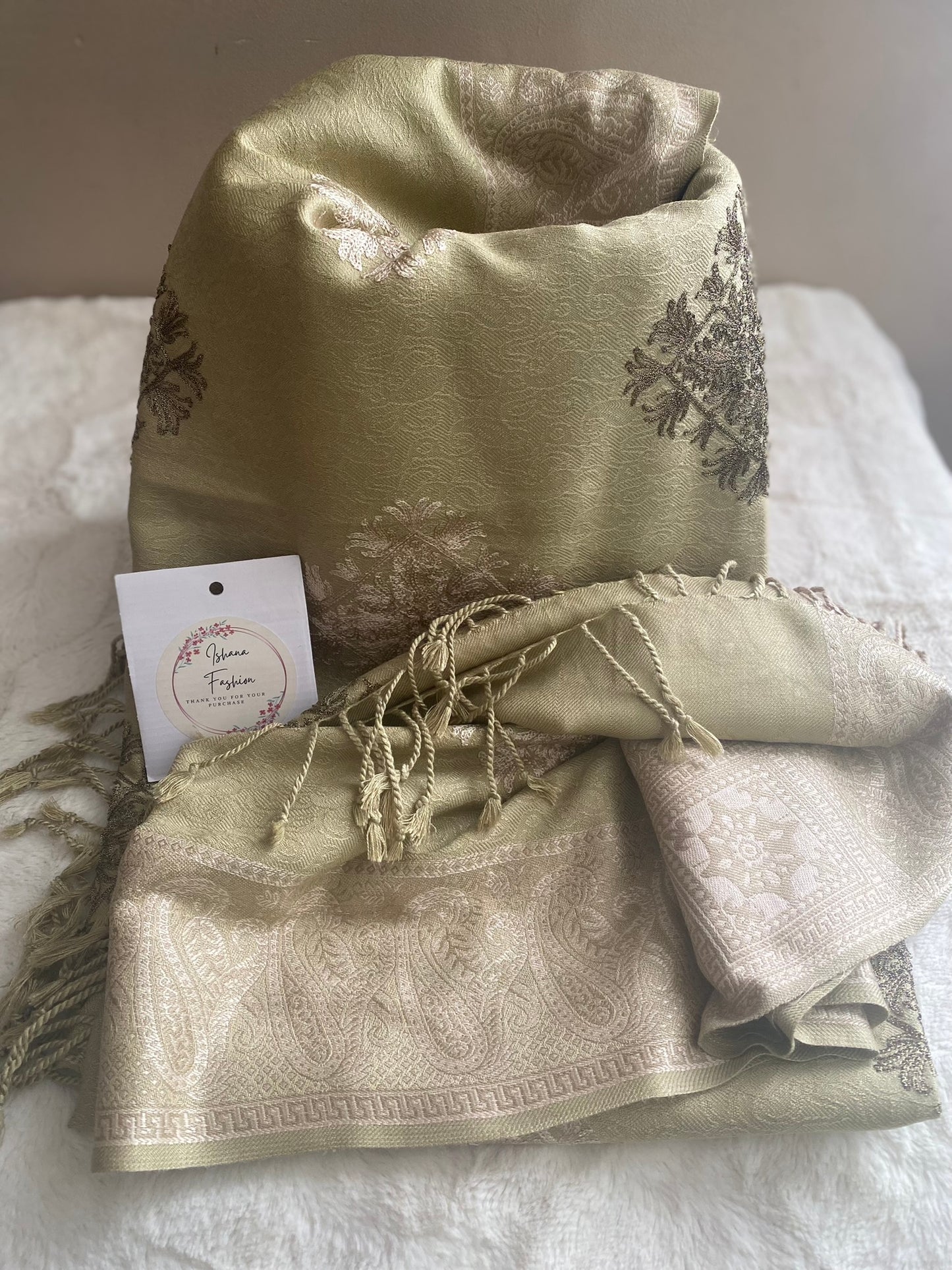 Embroidered Ladies’ Shawls in Olive Green Shade