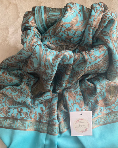 Embroidered Ladies’ Shawls in Light Blue Shade