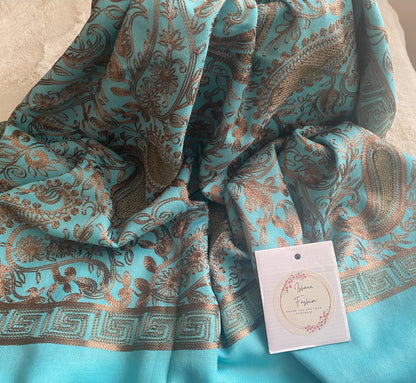 Embroidered Ladies’ Shawls in Light Blue Shade