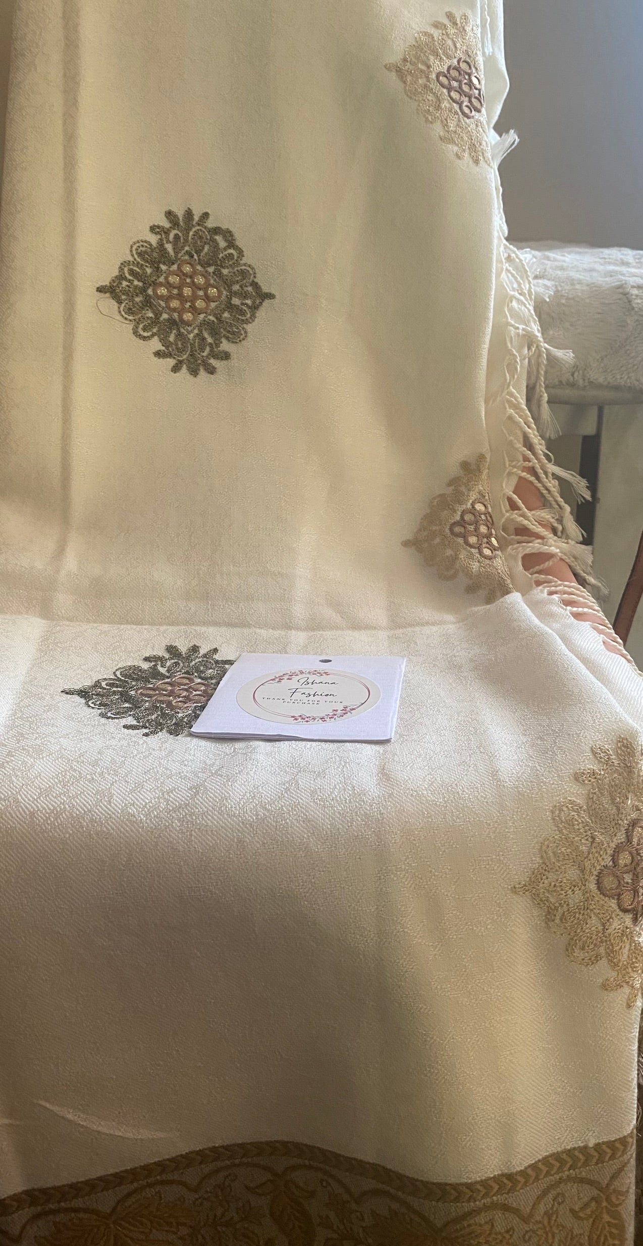 Embroidered Ladies’ Shawls in Beige Shade