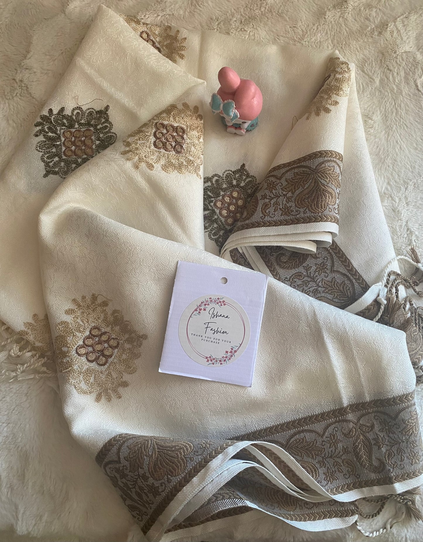 Embroidered Ladies’ Shawls in Beige Shade