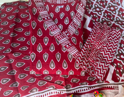 Angrakha Cotton Kurti With Pant and Dupatta
