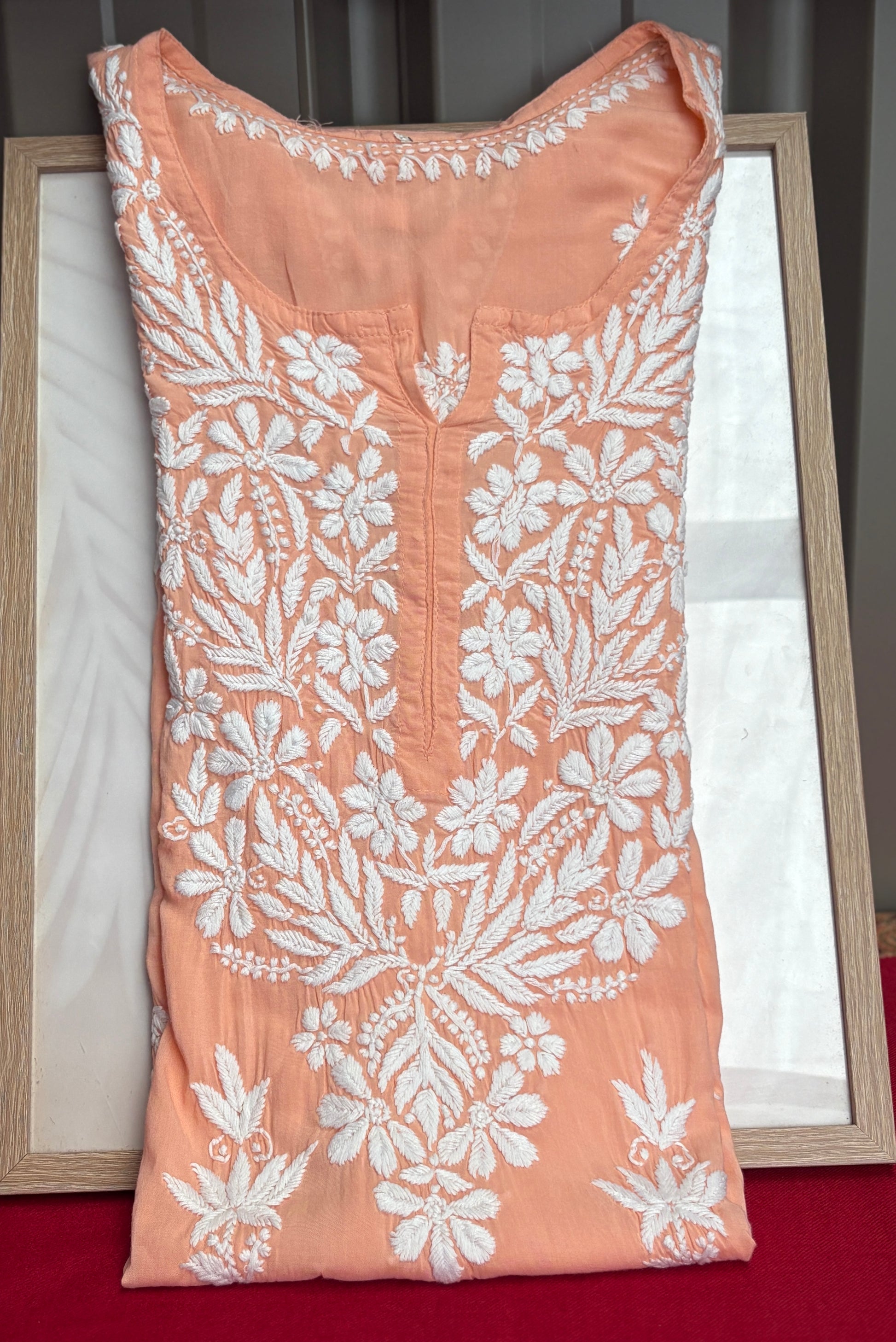 Peach Handmade Chikankari Kurti