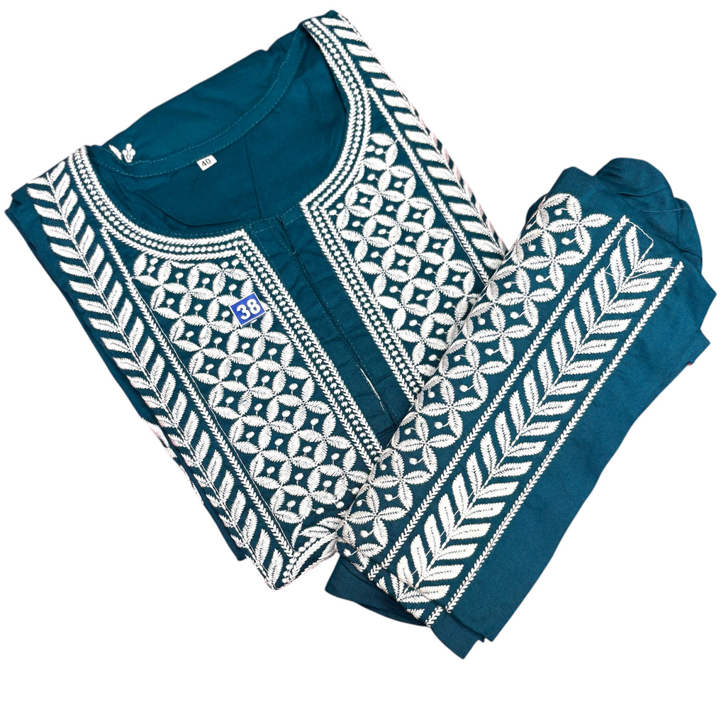 Two Piece Teal Blue Rayon Chikankari Kurta