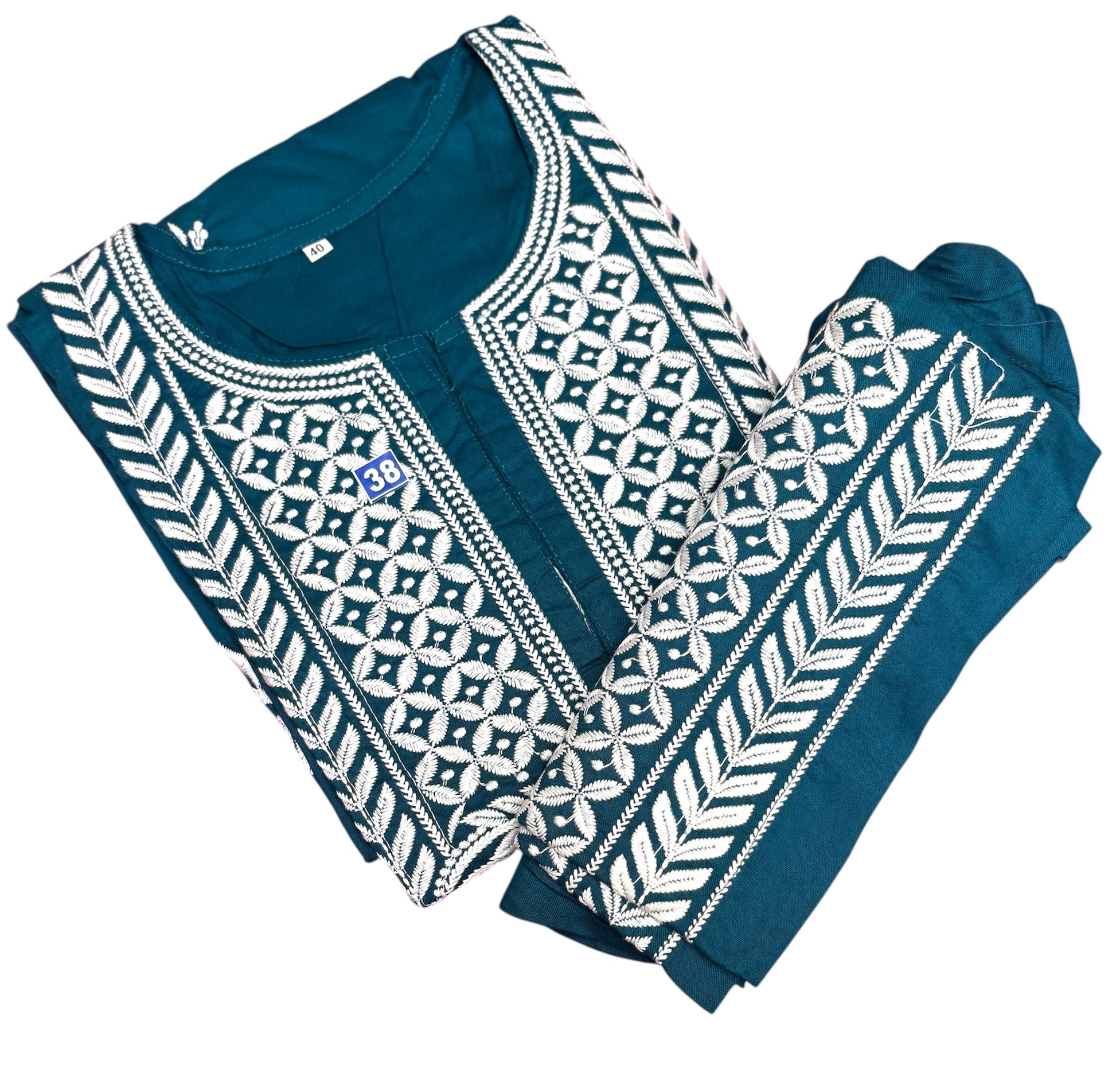 Two Piece Teal Blue Rayon Chikankari Kurta