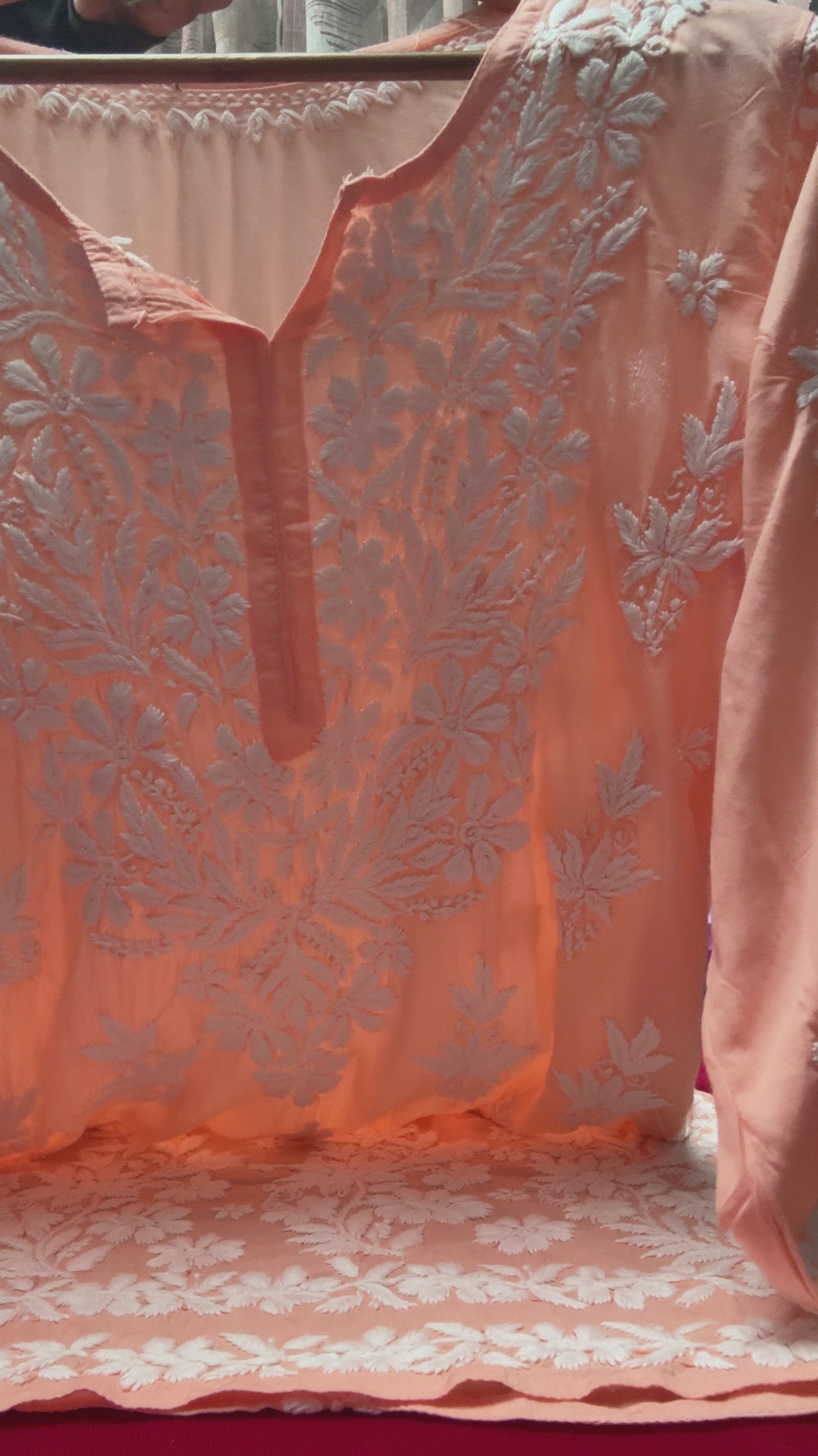 Peach Handmade Chikankari Kurti