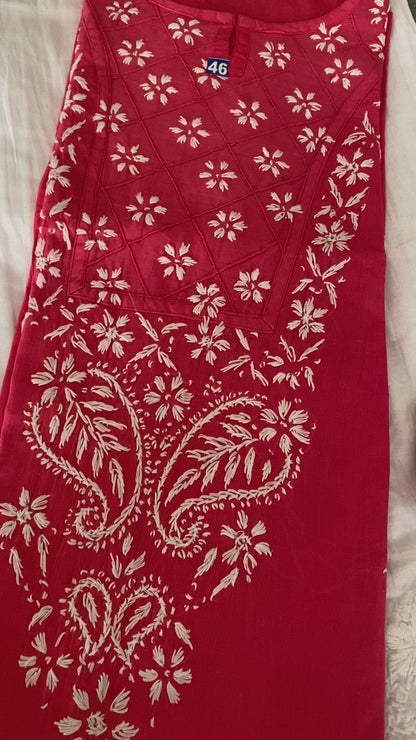 Pure Cotton Chikankari Kurti style with white Bottom