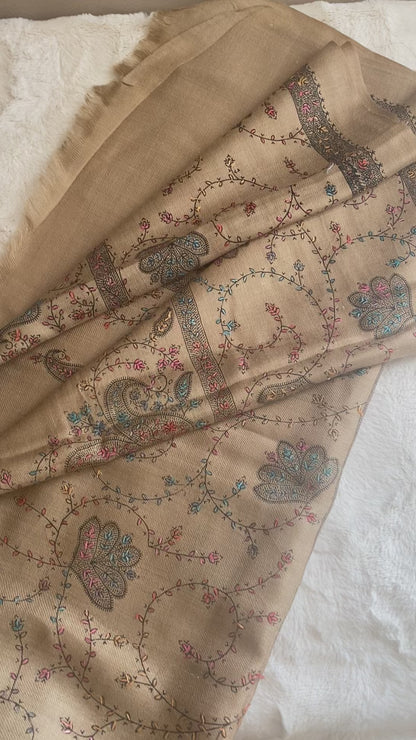 Embroidered Ladies’ Shawls in Beautiful Almond Shade