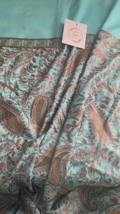 Embroidered Ladies’ Shawls in Light Blue Shade